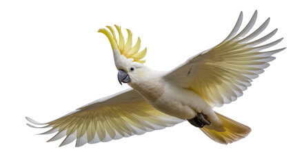 Sulphur-crested cockatoo bird with yellow crest flying © Clementine