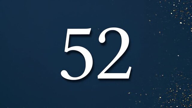 Gold Glitter Blow‑Away Reveal of Number 52 on Solid Background