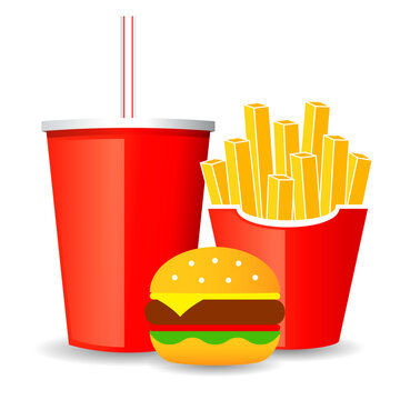 Fast food meal burger cola and French fries vector cartoon