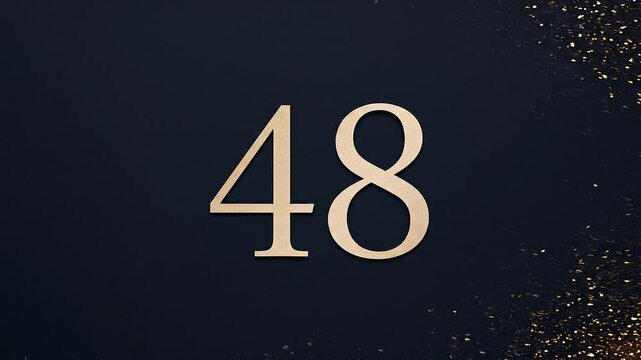 Gold Glitter Blow‑Away Reveal of Number 48 on Solid Background