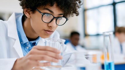Fototapeta premium Young scientist in laboratory conducting chemistry experiment