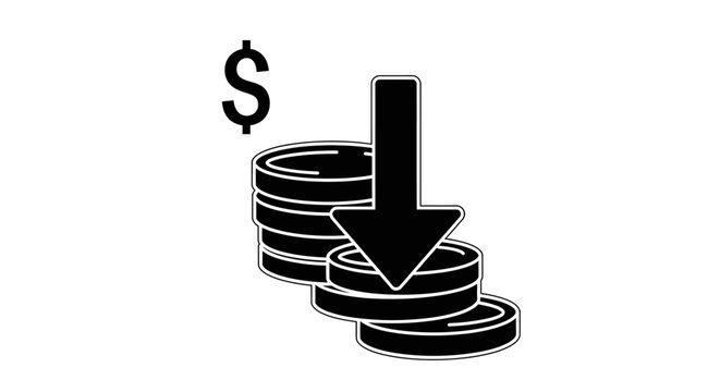 Dollar Coin Stack Falling Down Arrow Icon, Financial Crisis Concept