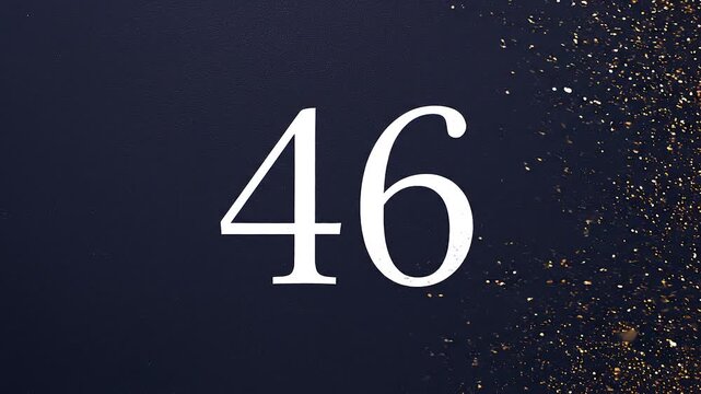 Gold Glitter Blow‑Away Reveal of Number 46 on Solid Background