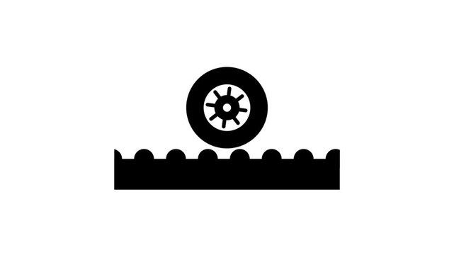 Single automotive wheel icon animation isolated on white background