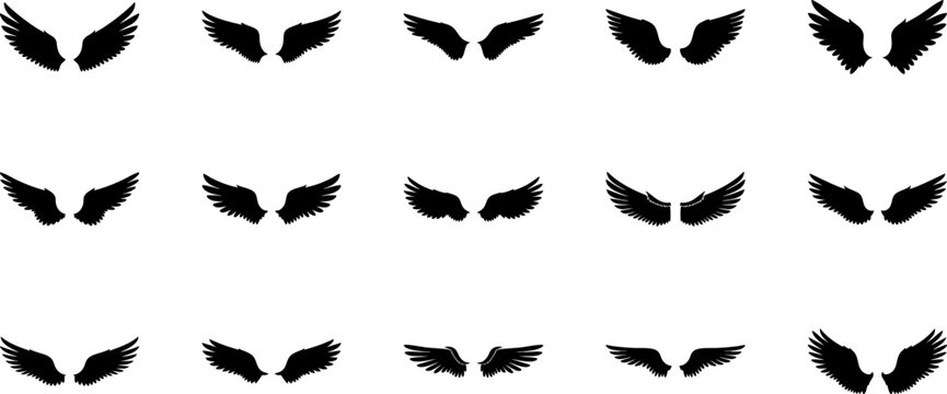 Collection of black angel wings silhouettes