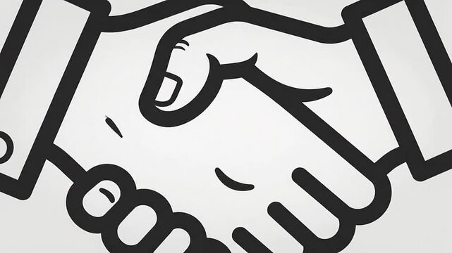 A simple black and white line art icon of a handshake