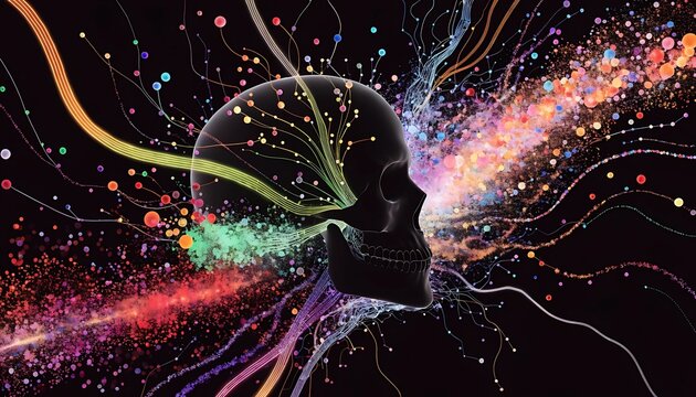 Glowing AI Brain Neural Network Technology Concept. Artificial Intelligence Digital Mind Background