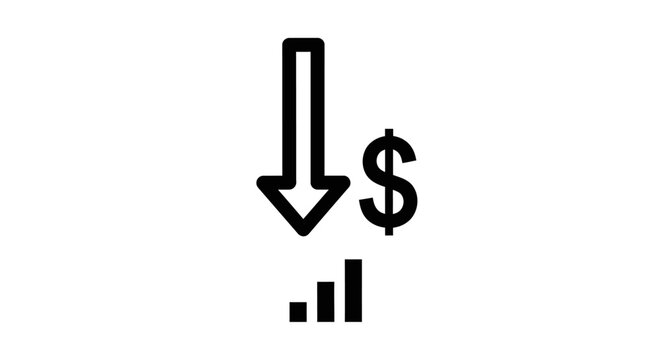 Downward Trend Arrow with Dollar Sign and Bar Chart Icon, Financial Decrease