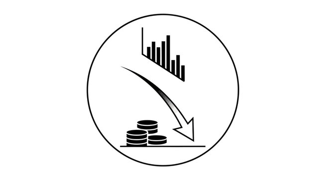 Financial Crisis Concept: Falling Bar Chart and Coins Icon Symbolizing Economic Downturn