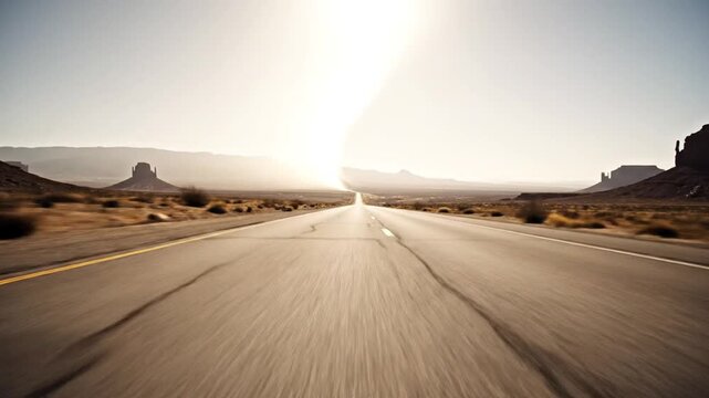 Empty desert highway road with mountains.