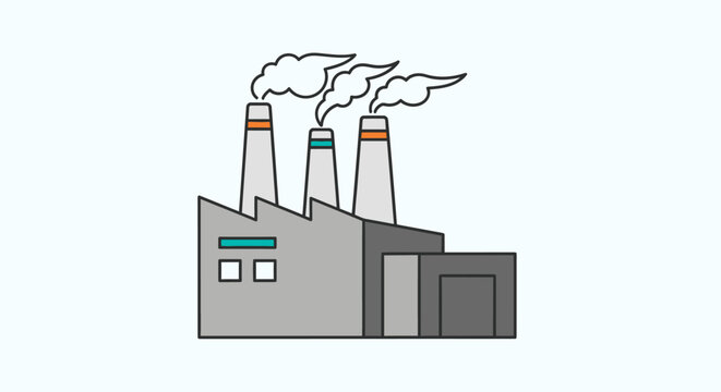 Industrial Factory with Smoke Emitting From Chimneys, Pollution Concept