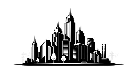 Fototapeta premium Modern City Skyline Silhouette - Business District with Skyscrapers and Trees