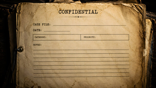 Vintage Confidential Case File Folder with Blank Lines Mockup - Retro Top Secret Document, Investigation, and Mystery Detective Concept
