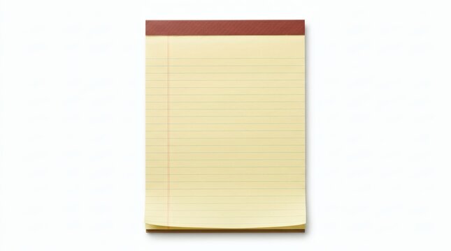 Lined notepad, yellow paper, brown top, office stationery, note-taking pad
