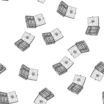 seamless pattern Wooden cigar box filled with hand rolled cigars, vintage luxury and relaxation in clean black and white line art style, isolated on white for editorial or commercial use