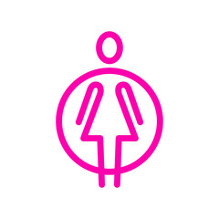 Logo de boutique de moda femenina. Dibujo minimalista con líneas de una mujer de frente con un vestido, en el interior de un círculo color rosa  © teracreonte