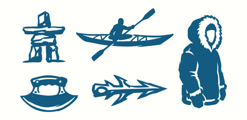 Inuit Cultural Heritage Symbols and Traditional Arctic Silhouette Icon Set © WS