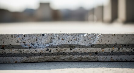 Fototapeta premium Extreme close-up of layered concrete material showcasing its rough texture and aggregate detail