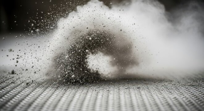 Extreme close-up of exploding cement dust cloud in a dynamic, high-energy event