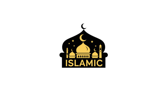 Golden mosque silhouette inside a black dome frame