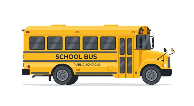 Yellow school bus, vector illustration, transportation icon, educational vehicle isolated on Transparent Background