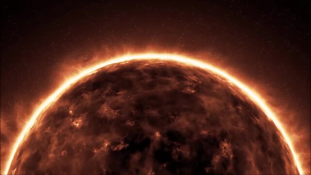 Fiery Sun Glows in Deep Outer Space with Rotating Solar Surface