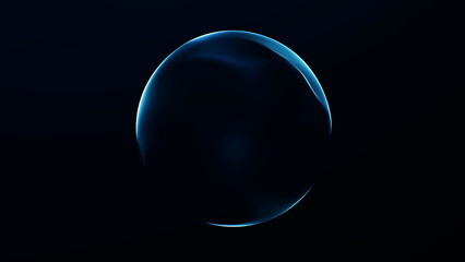 Dark blue minimal sphere illustration with soft cyan glow, premium science visual, futuristic technology mood, clean cyber orb on deep background art. © Vooper