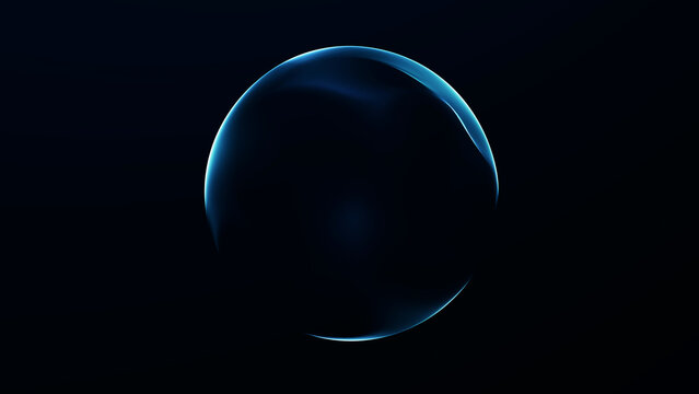 Dark blue minimal sphere illustration with soft cyan glow, premium science visual, futuristic technology mood, clean cyber orb on deep background art.