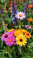 Fototapeta premium Vibrant wildflower bouquet surrounded by lush greenery, greenery, floral arrangement