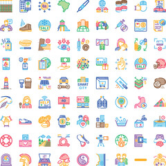 Fototapeta premium Large set of diverse pictograms covering business, technology, finance, lifestyle, medicine, food, smart city, and web elements, offering a comprehensive graphical resource