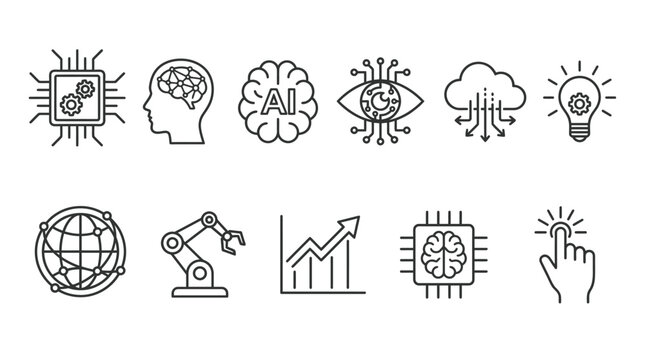 Artificial intelligence icon set. Vector graphic illustration.