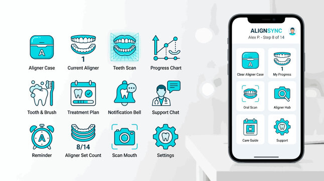 Clear Aligner Mobile App Icon Set for Digital Orthodontic Treatment Tracking and Patient Engagement