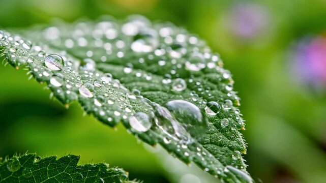 Water droplets on green leafy plants.