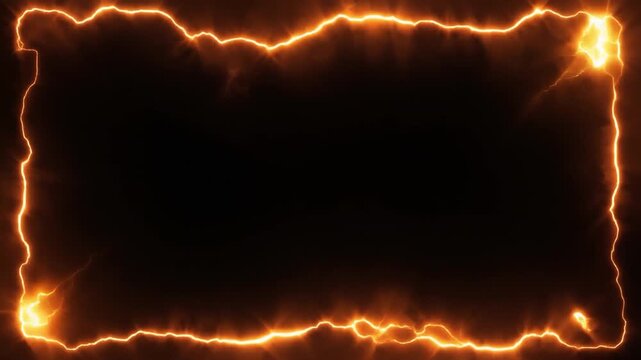 Glowing Orange Electric Lightning Border VFX Animation on Black Background