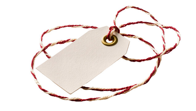 Blank paper gift tag with red and white twine string