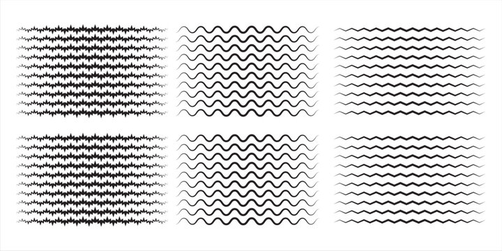 Wave line and wavy zigzag pattern lines. Vector black underlines, smooth end squiggly horizontal curvy squiggles isolated on white background. Vector illustration.eps,10