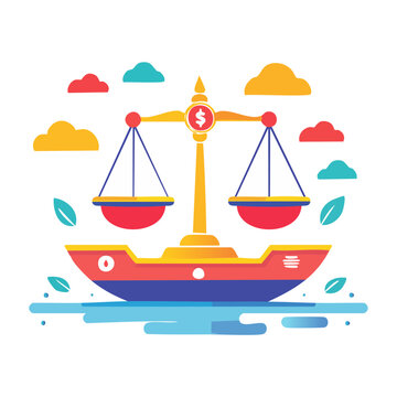 Flat design illustration of a scale balance on a boat