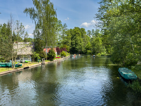 boat on the Spreewald canal landscape in L&uuml;bbenau Brandenburg