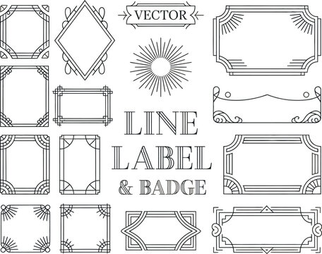Art deco, labels vector set, geometric badge and border symbols for elegant packaging logo and branding graphics.