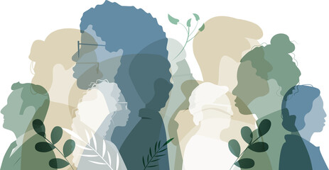 Obraz premium Silhouettes of different people with floral elements.