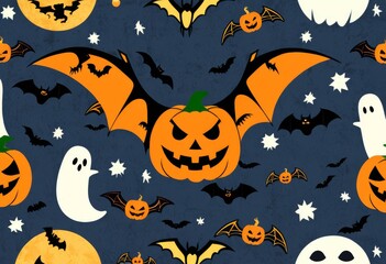 Fototapeta premium Spooky and Cute Halloween Wallpaper Graphic with Bats and Spider Webs