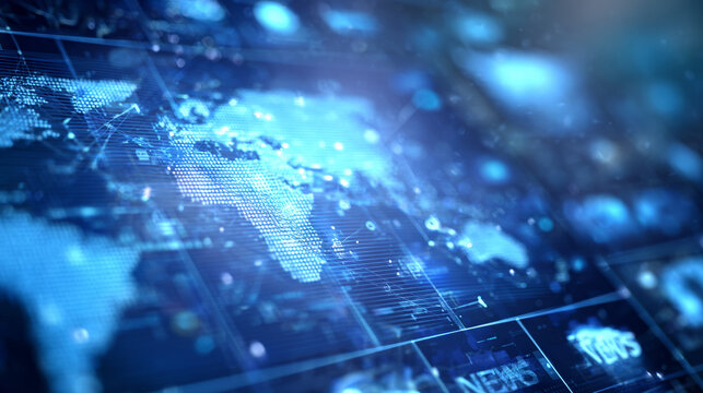 Digital world map displaying data visualization on blue interface