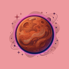 Stylized cartoon illustration of a red planet with rings © John