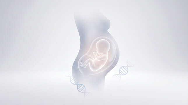 Concept of pregnancy planning and reproductive medicine featuring a transparent baby inside the womb, symbolizing human development, fertility, and new life in a minimalist style