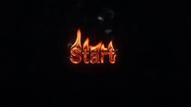 Start text burning with intense orange flames and cinematic motion smoke effects in this high quality digital animation footage designed for professional video projects requiring a powerful and dramat