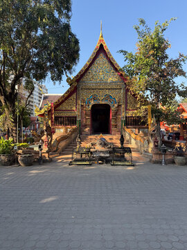 Main viharn facade at Wat Buppharam temple in Chiang Mai