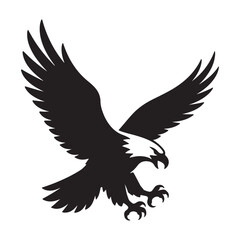 Fototapeta premium Eagle landing silhouette with wide wingspan and sharp claws for outdoor adventure branding or heraldic logo design art.