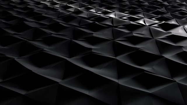 Corporate blue background with abstract black geometric surface, dark modern texture and dramatic light, metallic faceted pattern, sleek reflective shape, 3d digital art design