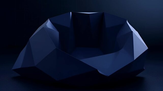 Corporate blue background with low poly geometric shape and dark shadow, abstract modern design for technology concept and business presentation, blue faceted abstract shape on dark background