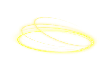 Naklejka premium Vector light line effect of golden circle. Luminous fire trail on a transparent background. Light round line with an advantage effect. Golden circle light PNG design element.